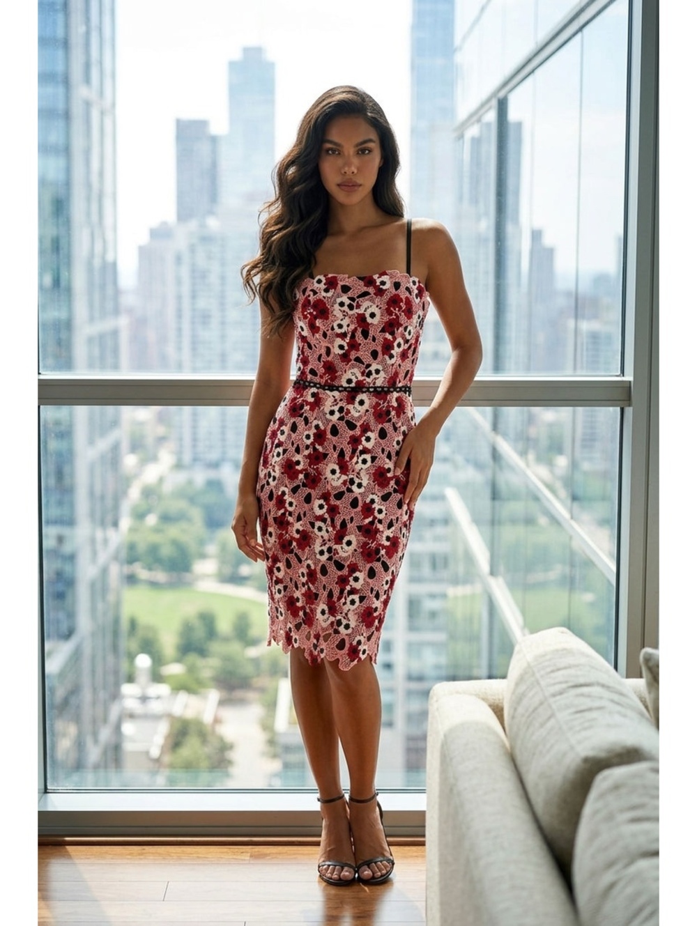 La Nouvelle Renaissance Embroidered Floral Lace Midi Dress Size 2